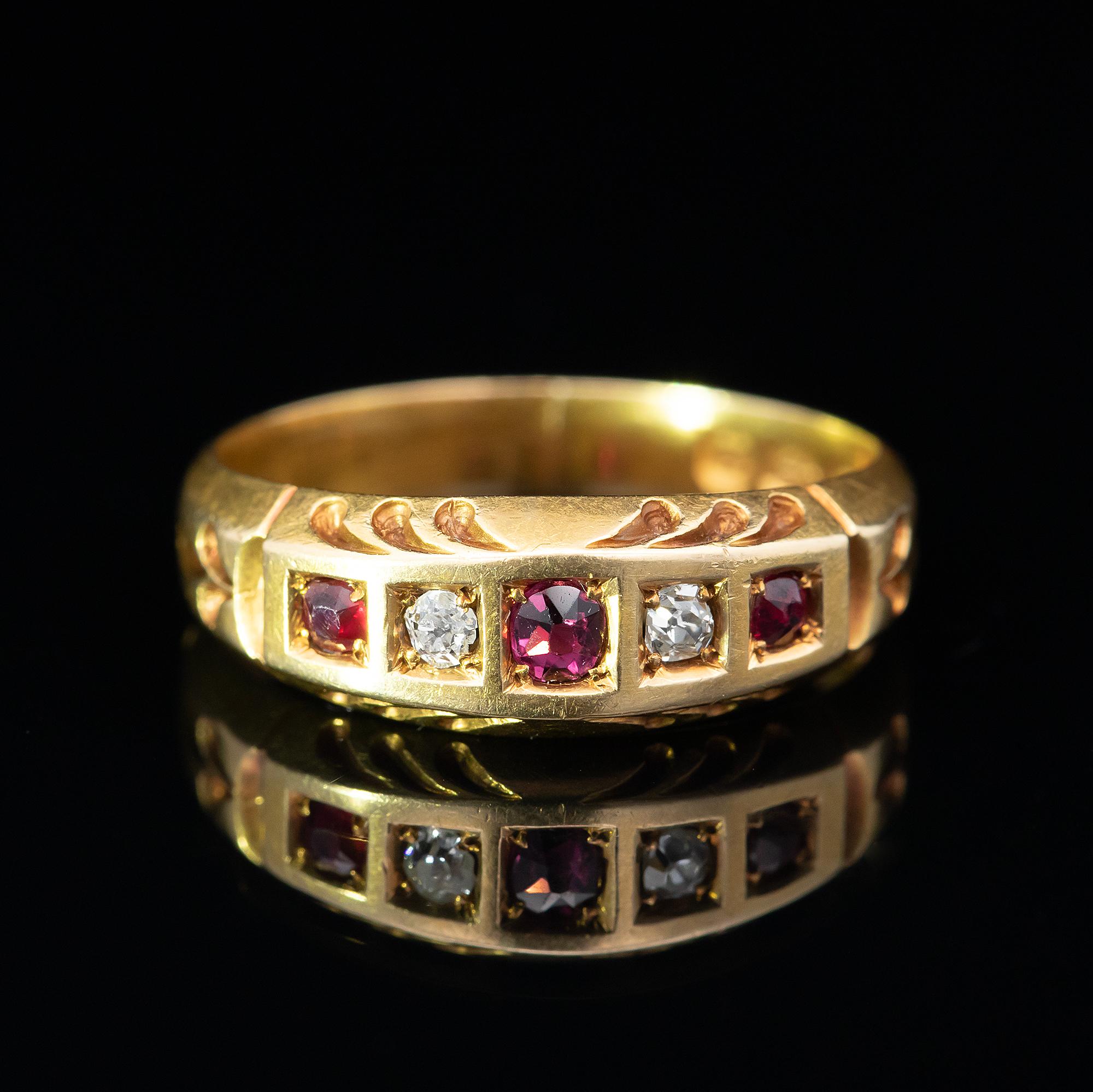 Viktorianischer Ring mit Rubin und Diamantbesatz, gestempelt Birmingham 1887 im Angebot 2