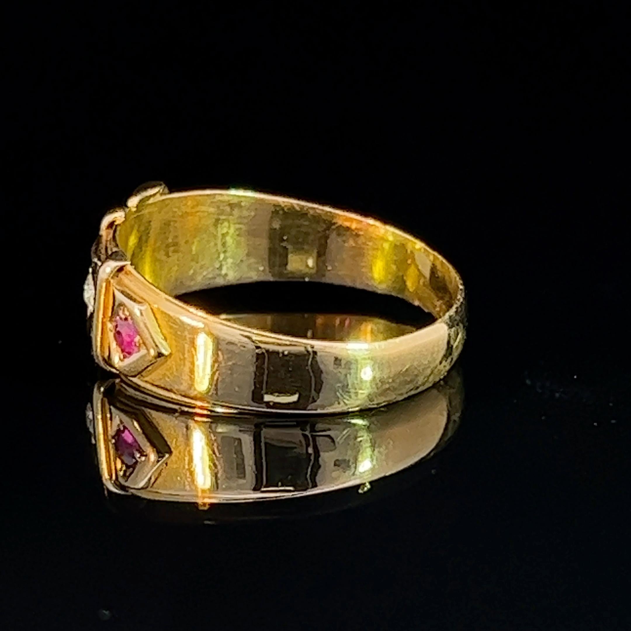 Victorian Ruby & Diamond Set Yellow Gold Buckle Ring Circa 1910 For Sale 2