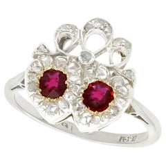 Antique Victorian Ruby Diamond White Gold Heart-Shaped Ring