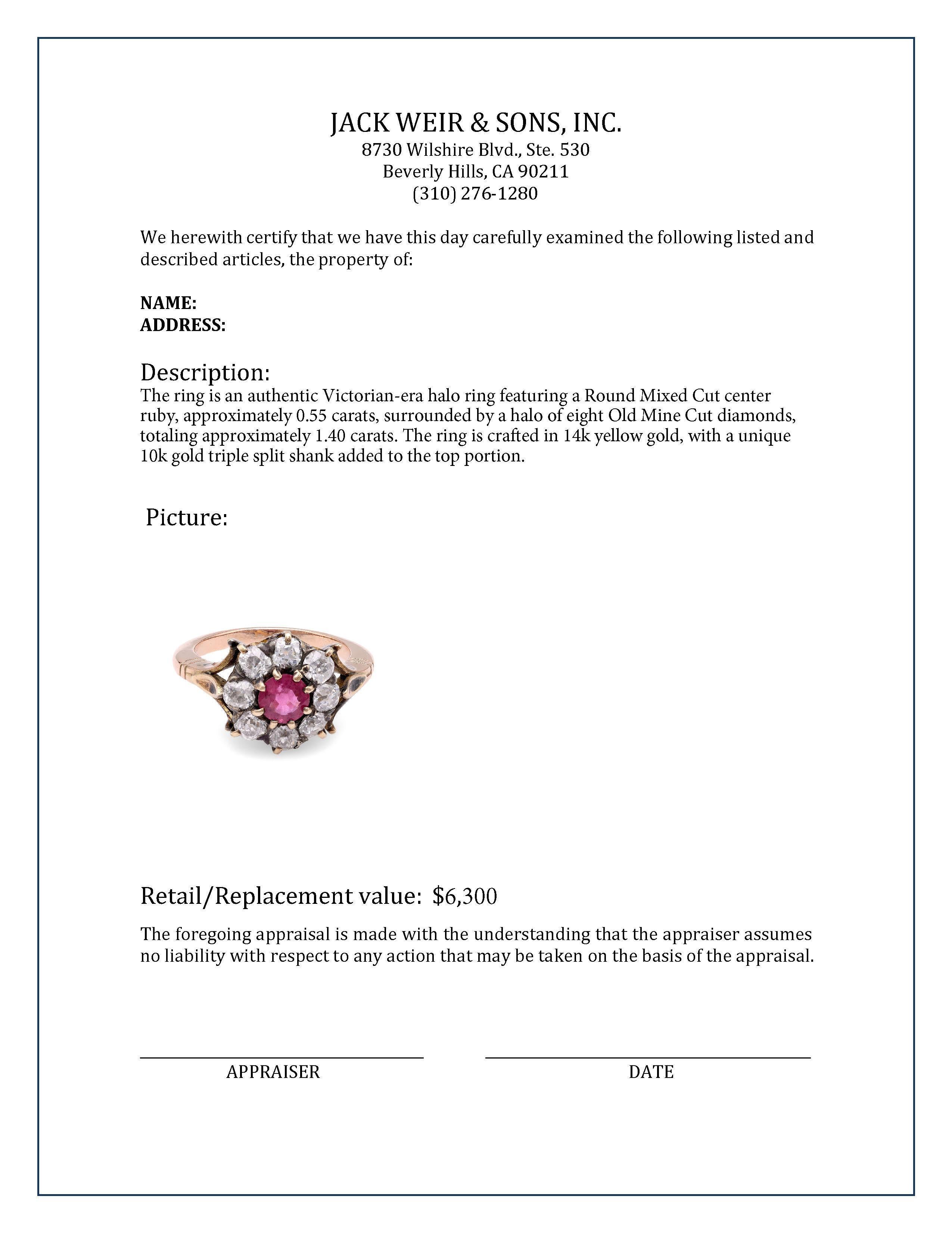 Victorian Ruby Diamond Yellow Gold Cluster Ring In Excellent Condition In Beverly Hills, CA