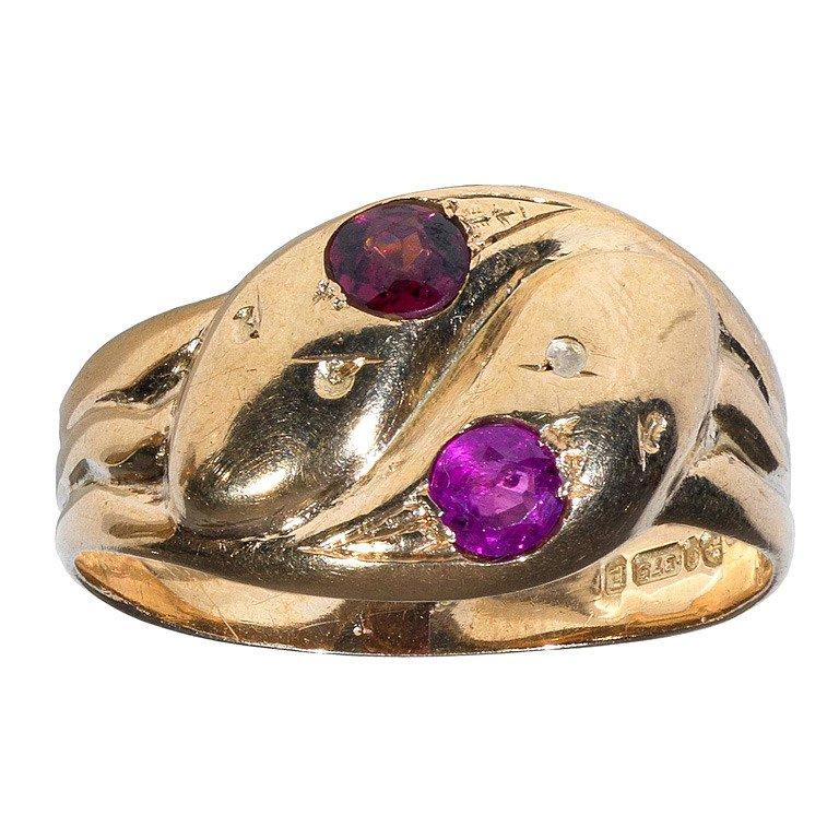 vintage gold snake ring with ruby eyes