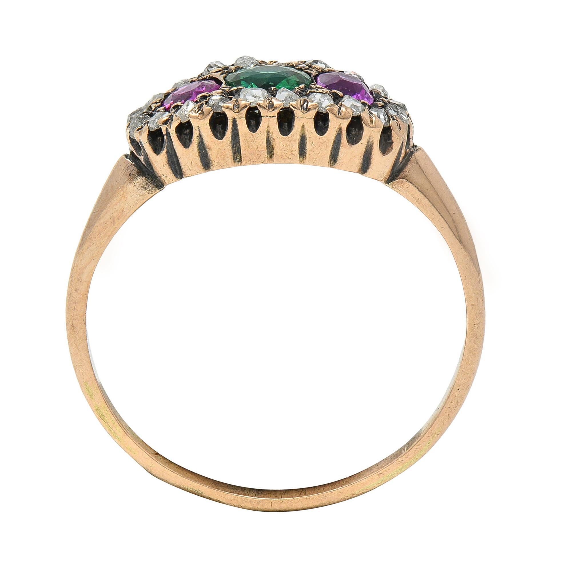 Anillo Antiguo Victoriano Rubí Esmeralda Diamante Oro Amarillo 14 Kilates 1