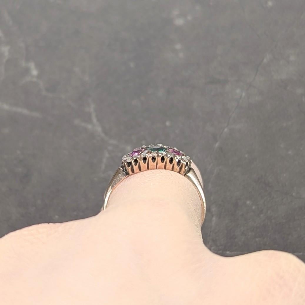 Anillo Antiguo Victoriano Rubí Esmeralda Diamante Oro Amarillo 14 Kilates 3