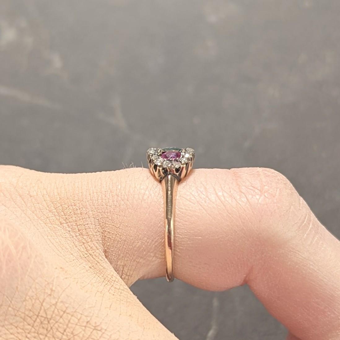 Anillo Antiguo Victoriano Rubí Esmeralda Diamante Oro Amarillo 14 Kilates 4
