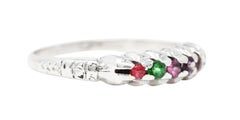 Victorian Ruby Emerald Garnet Amethyst Diamond 14 Karat White Gold Regard Ring