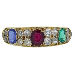 Antique Victorian Ruby Emerald Sapphire and Diamond Ring