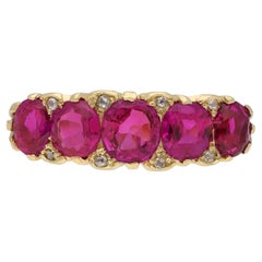 Used Victorian ruby five stone ring, circa 1890. 