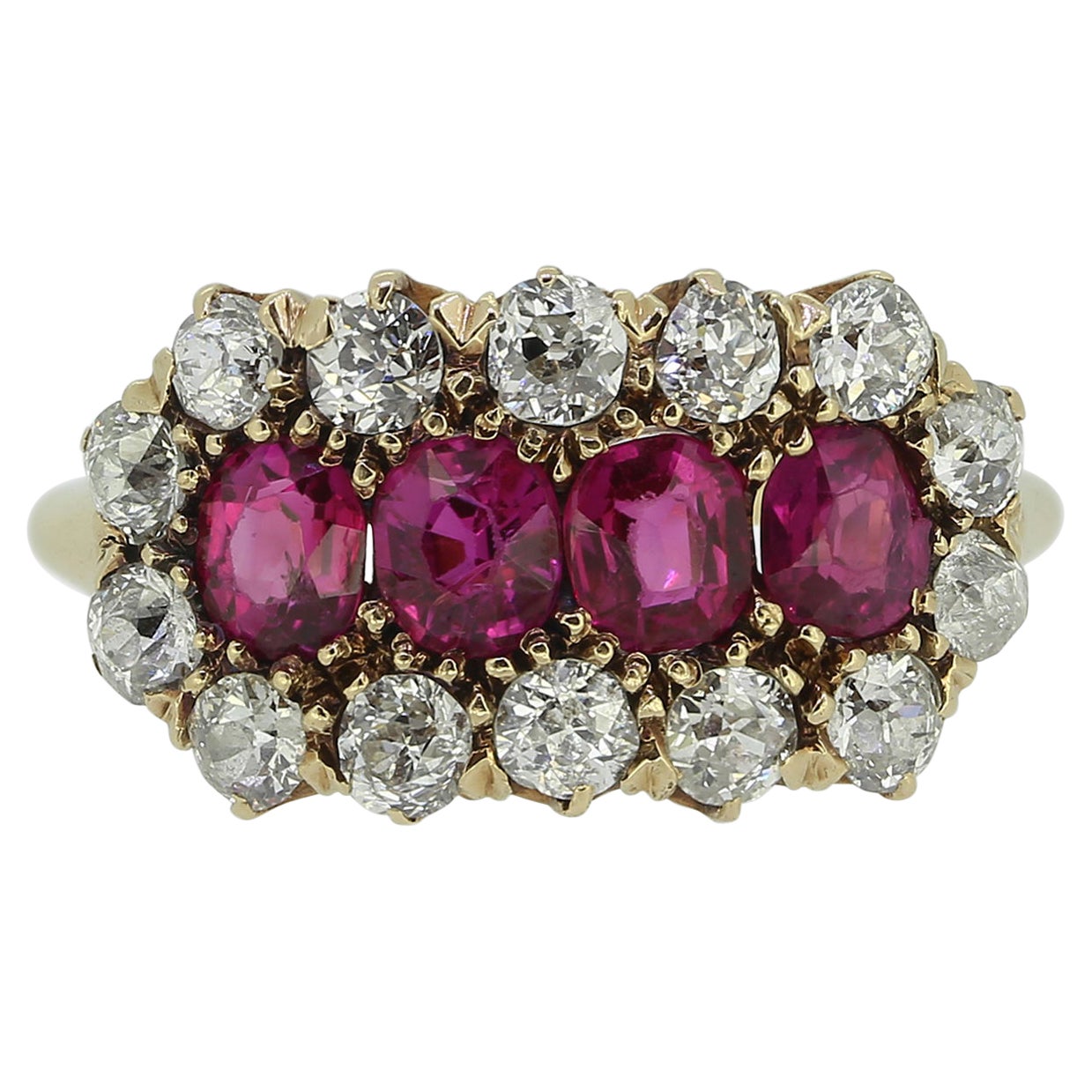 Victorian Ruby Four-Stone and Diamond Ring For Sale