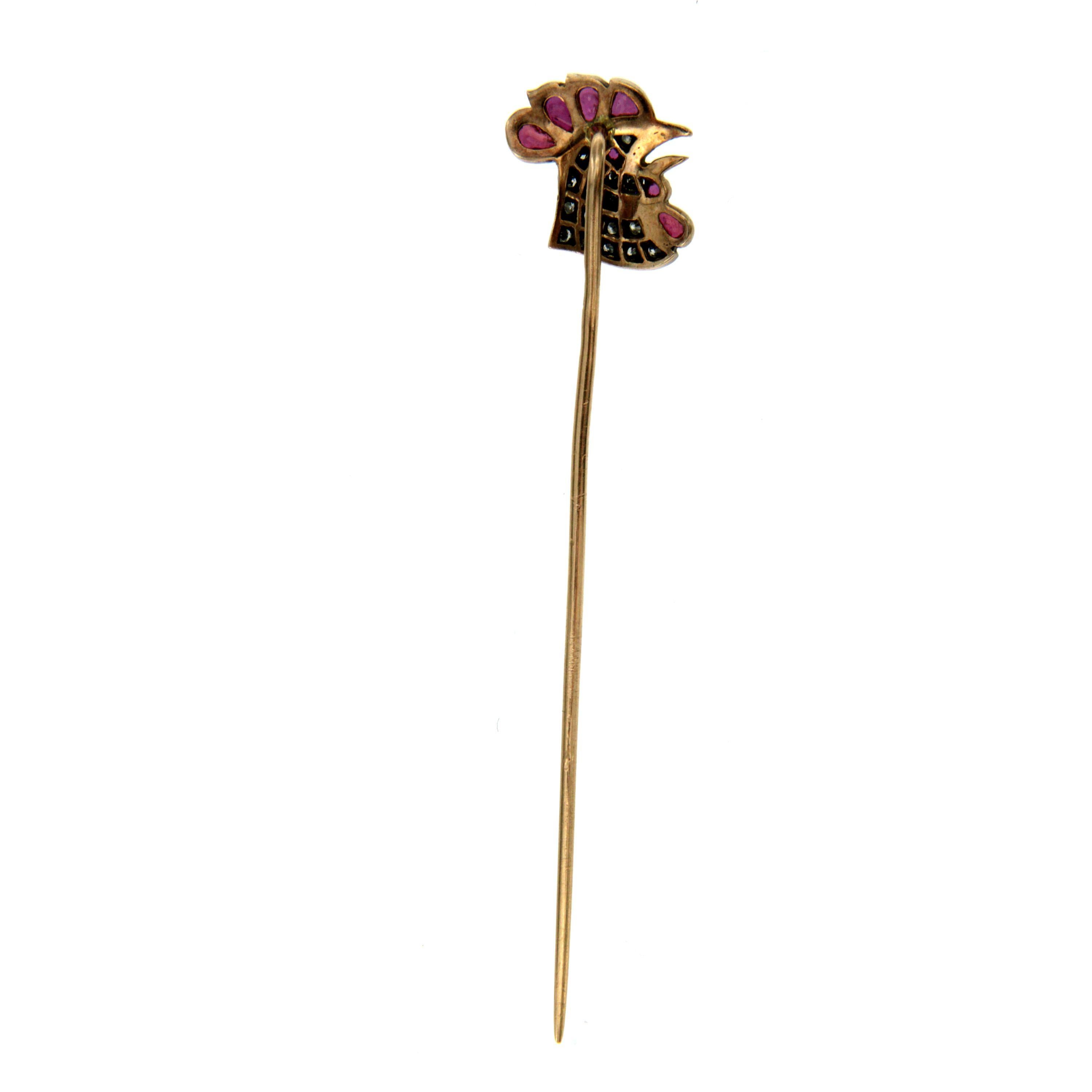 Victorian Ruby Gold Cock Pin In Excellent Condition In Napoli, Italy
