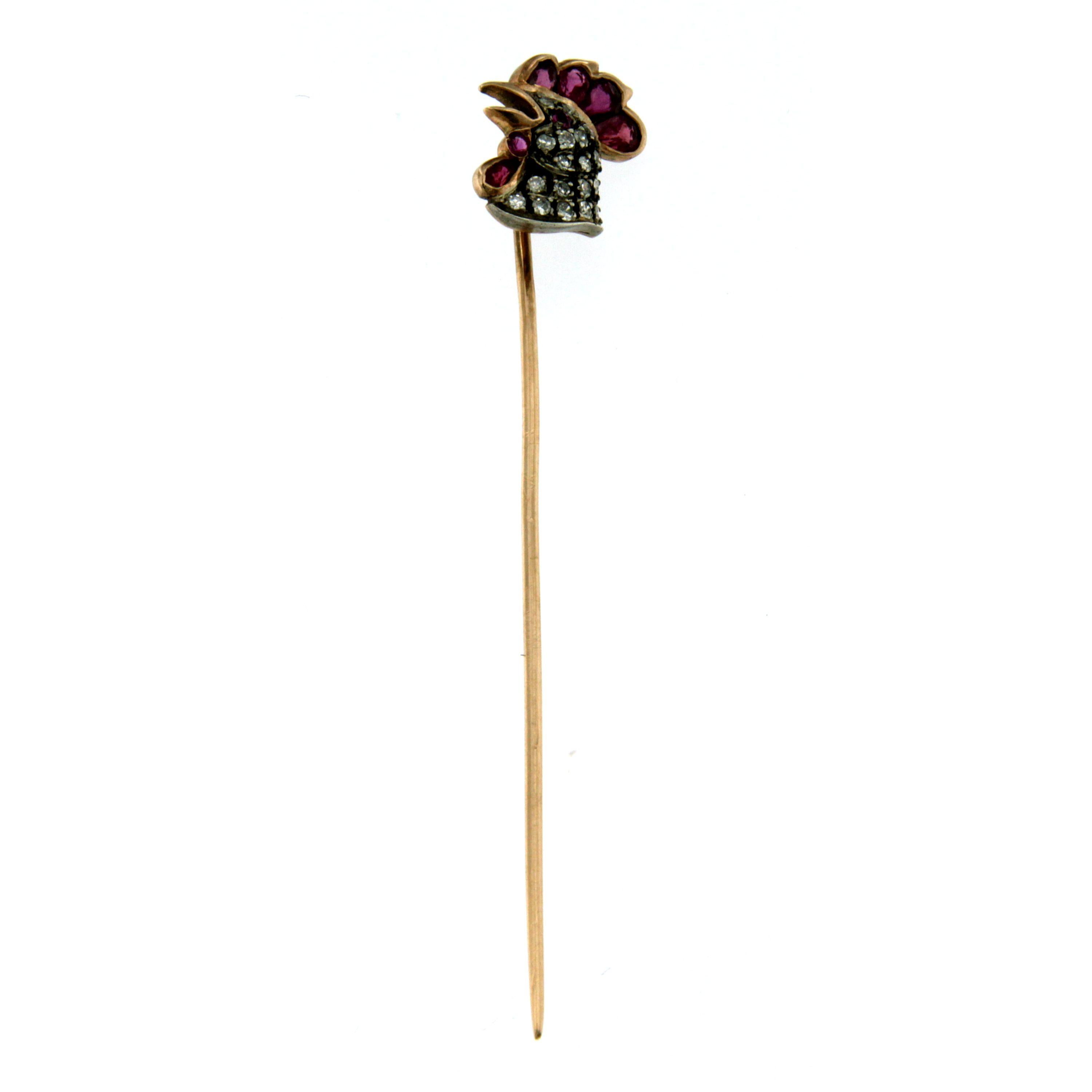 Women's or Men's Victorian Ruby Gold Cock Pin