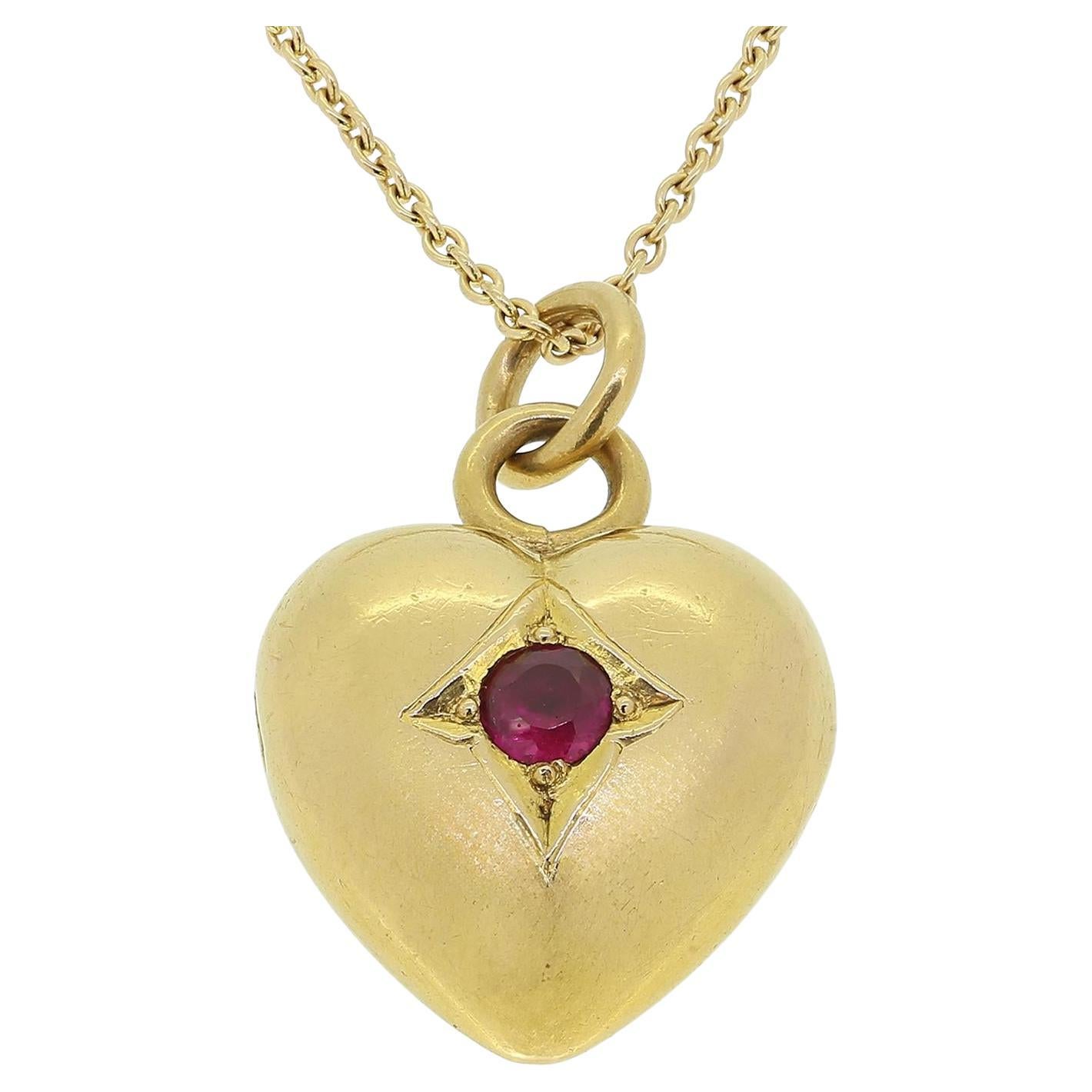Victorian Ruby Heart Pendant Necklace For Sale