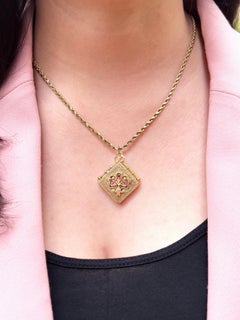 Victorian Antique 14K Gold Ruby Locket, Circa 1890s, Pendant