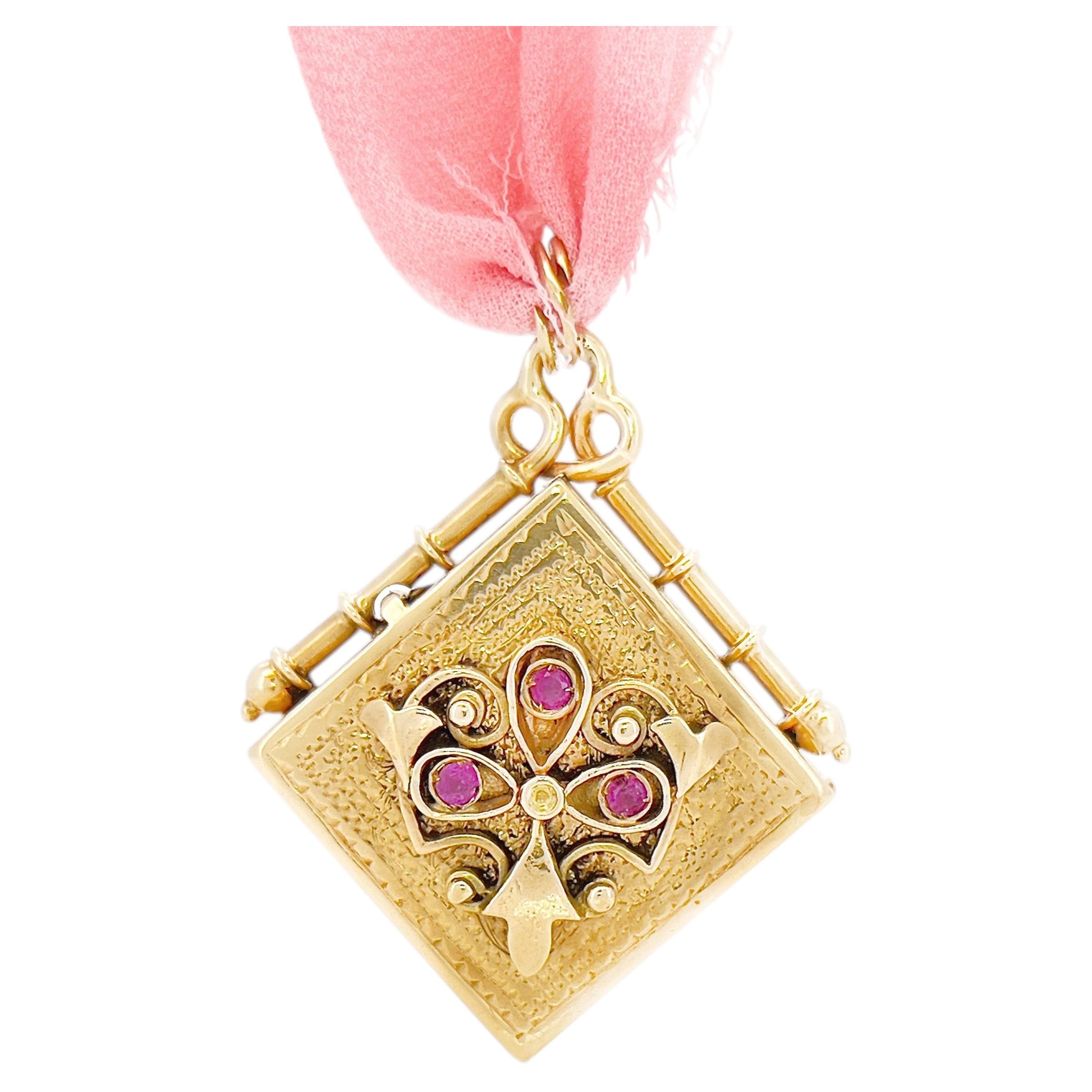 Victorian Antique 14K Gold Ruby Locket, Circa 1890s, Pendant