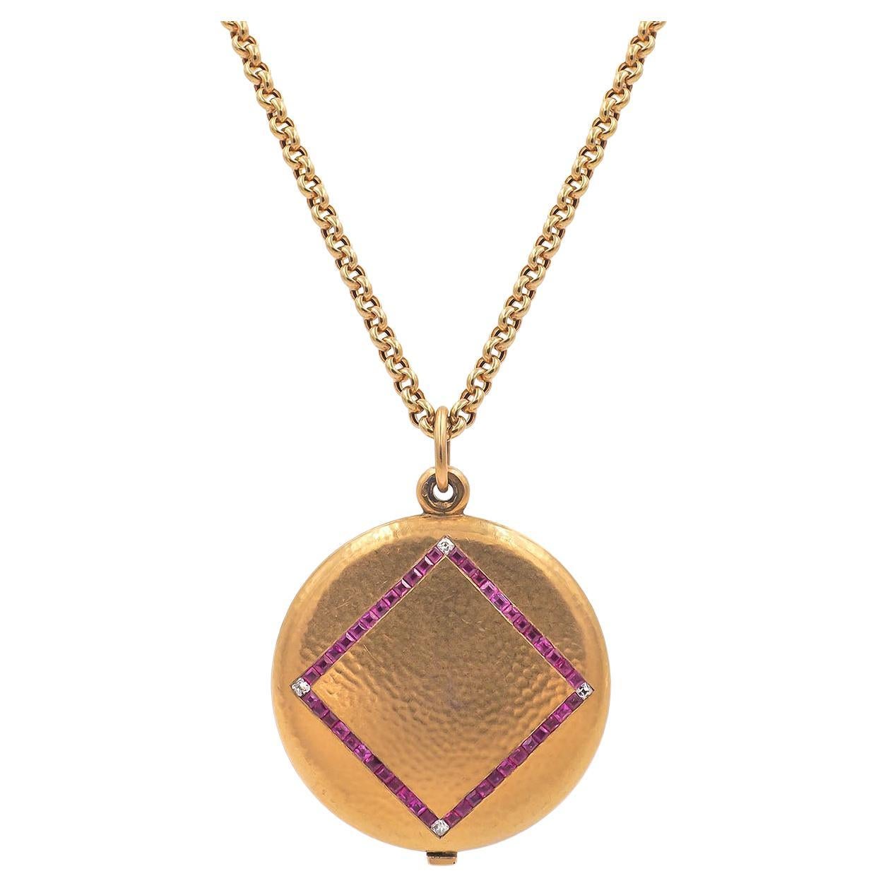 Victorian Ruby & Old Mine Cut Diamond Locket by Schwarz & Steiner, Austria
