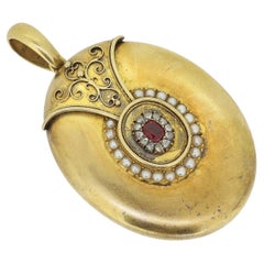 Victorian Ruby Pearl and Diamond Locket Pendant