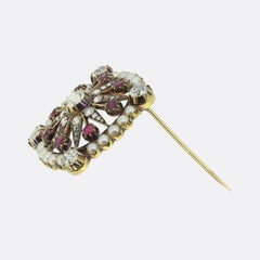 Victorian Ruby Pearl and Diamond Star Brooch