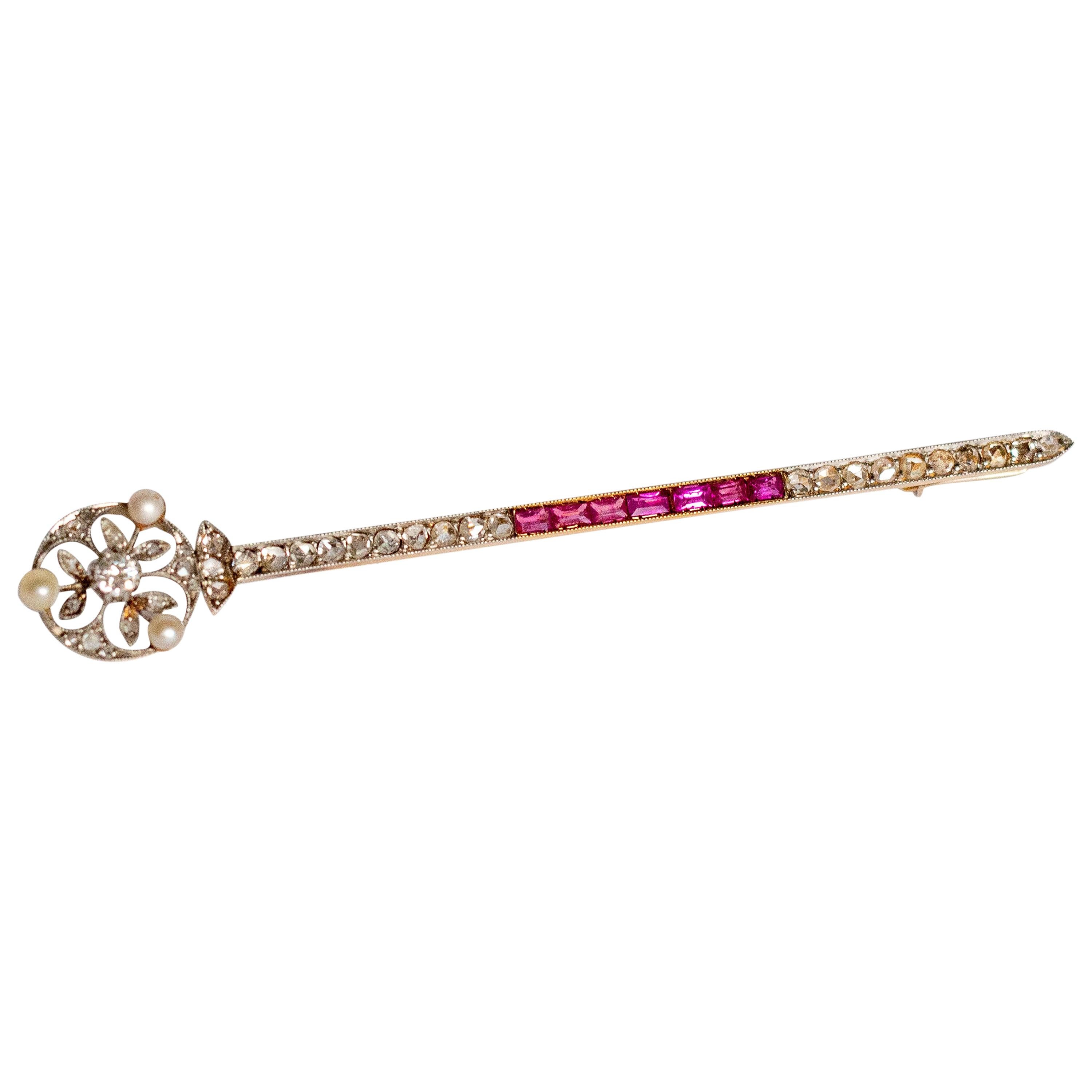 Victorian Ruby, Pearl and Diamond Sword Brooch