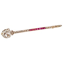 Antique Victorian Ruby, Pearl and Diamond Sword Brooch