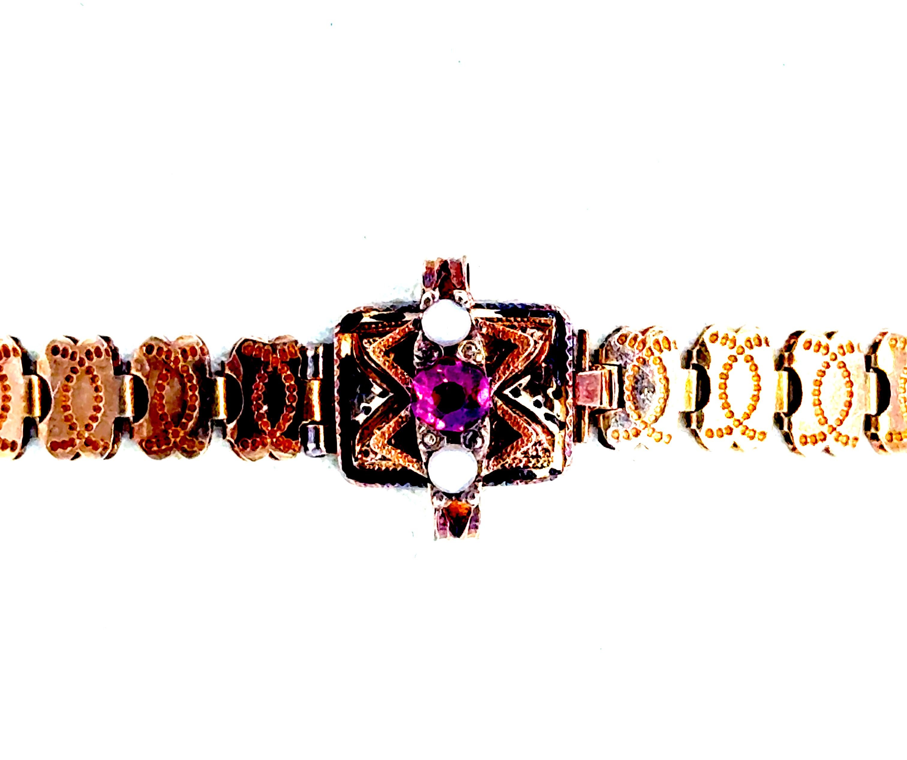 Bracelet victorien en or jaune 14 carats gravé d'origine des années 1870 Excellent état - En vente à Dearborn, MI