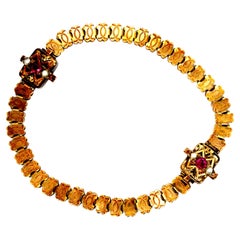 Victorian Ruby Pearl Bracelet 14K Yellow Gold Engraved Original 1870's