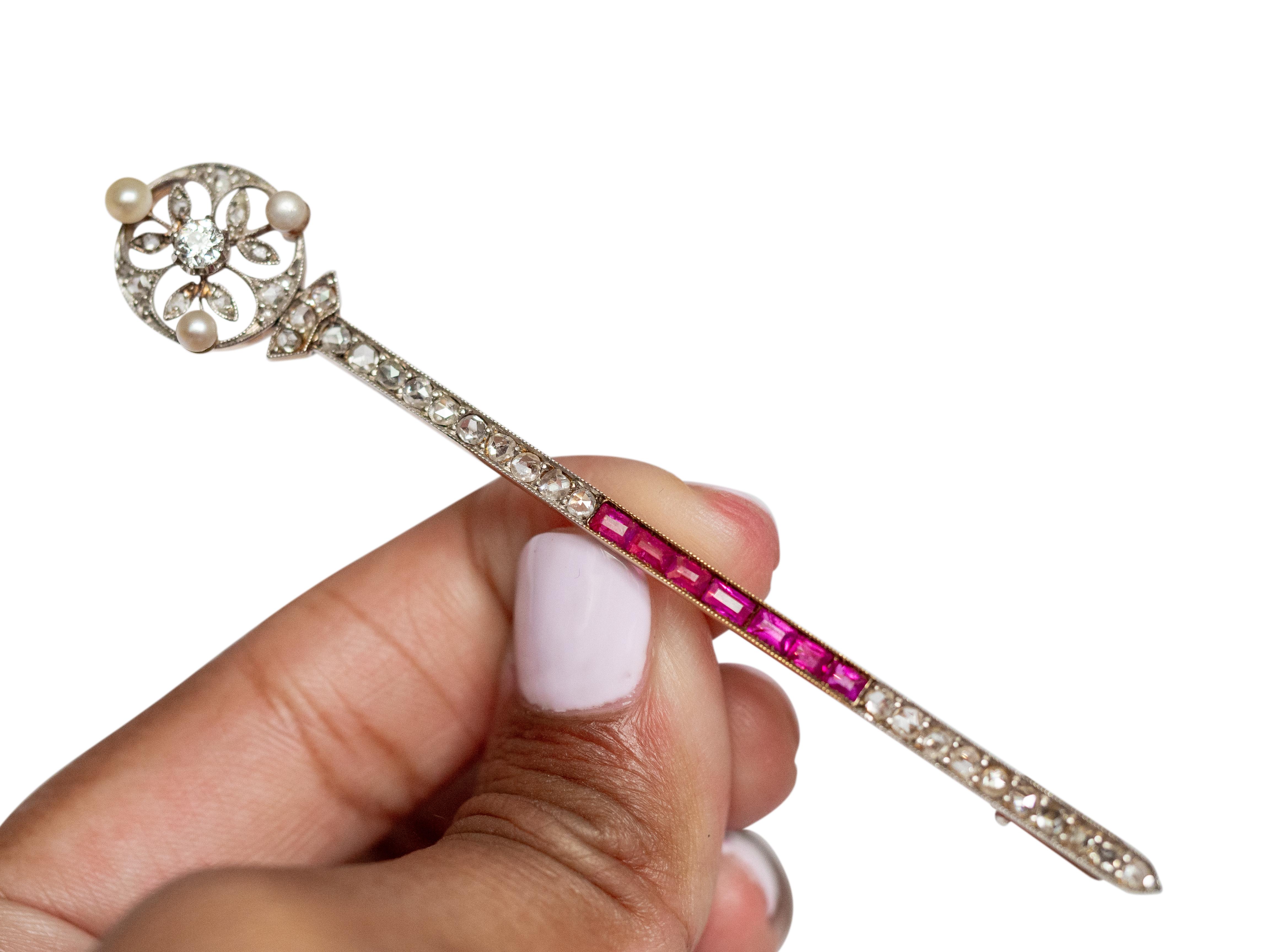 Victorian Ruby, Pearl and Diamond Sword Brooch In Good Condition For Sale In Atlanta, GA