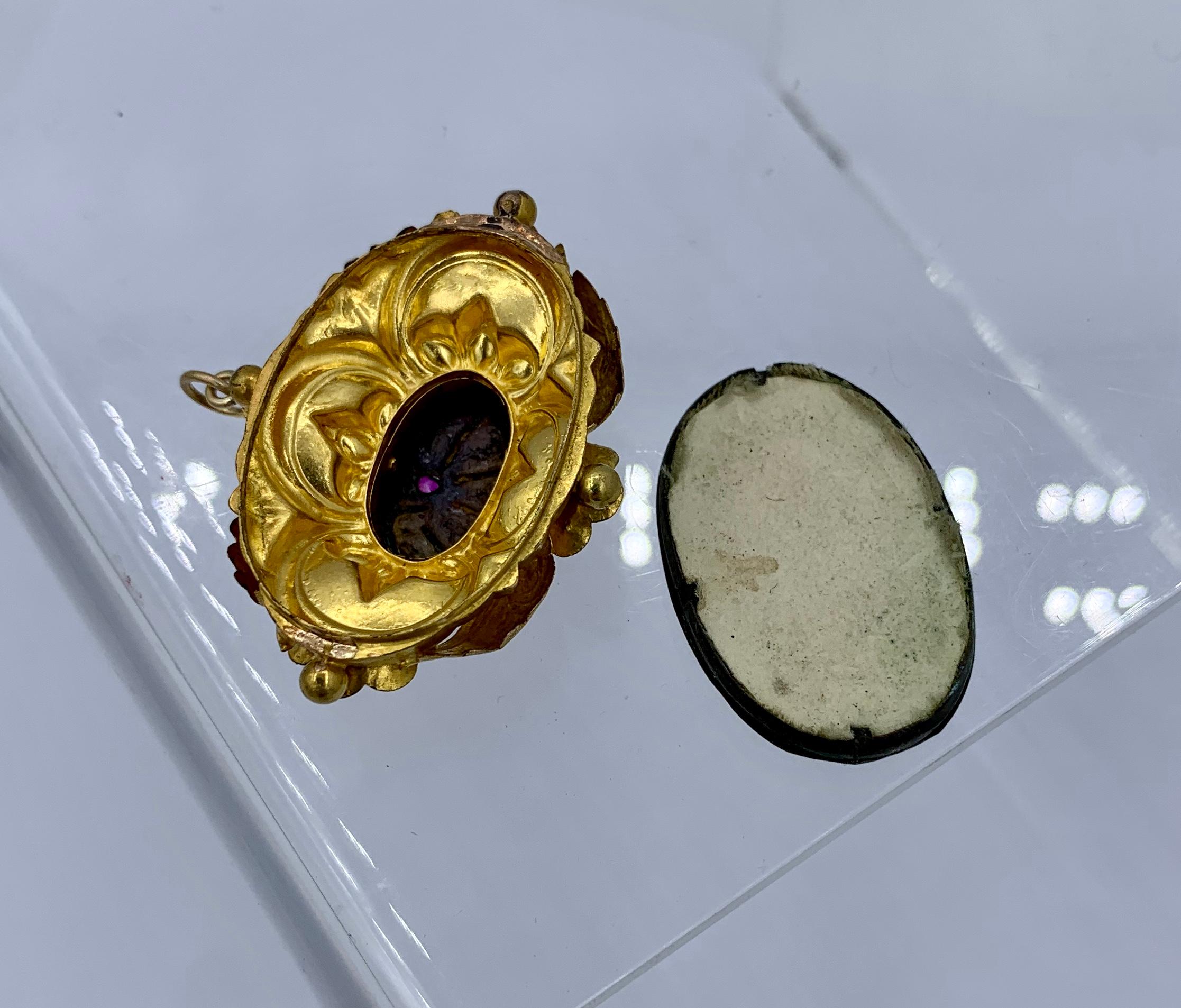 Victorian Ruby Rose Diamond Locket 14 Karat Gold Flower Motif Pendant Necklace For Sale 1