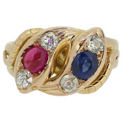 Used Victorian Ruby Sapphire and Diamond Double Snake Ring