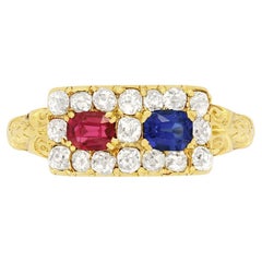 Antique Victorian Ruby, Sapphire and Diamond Ring, circa 1880s