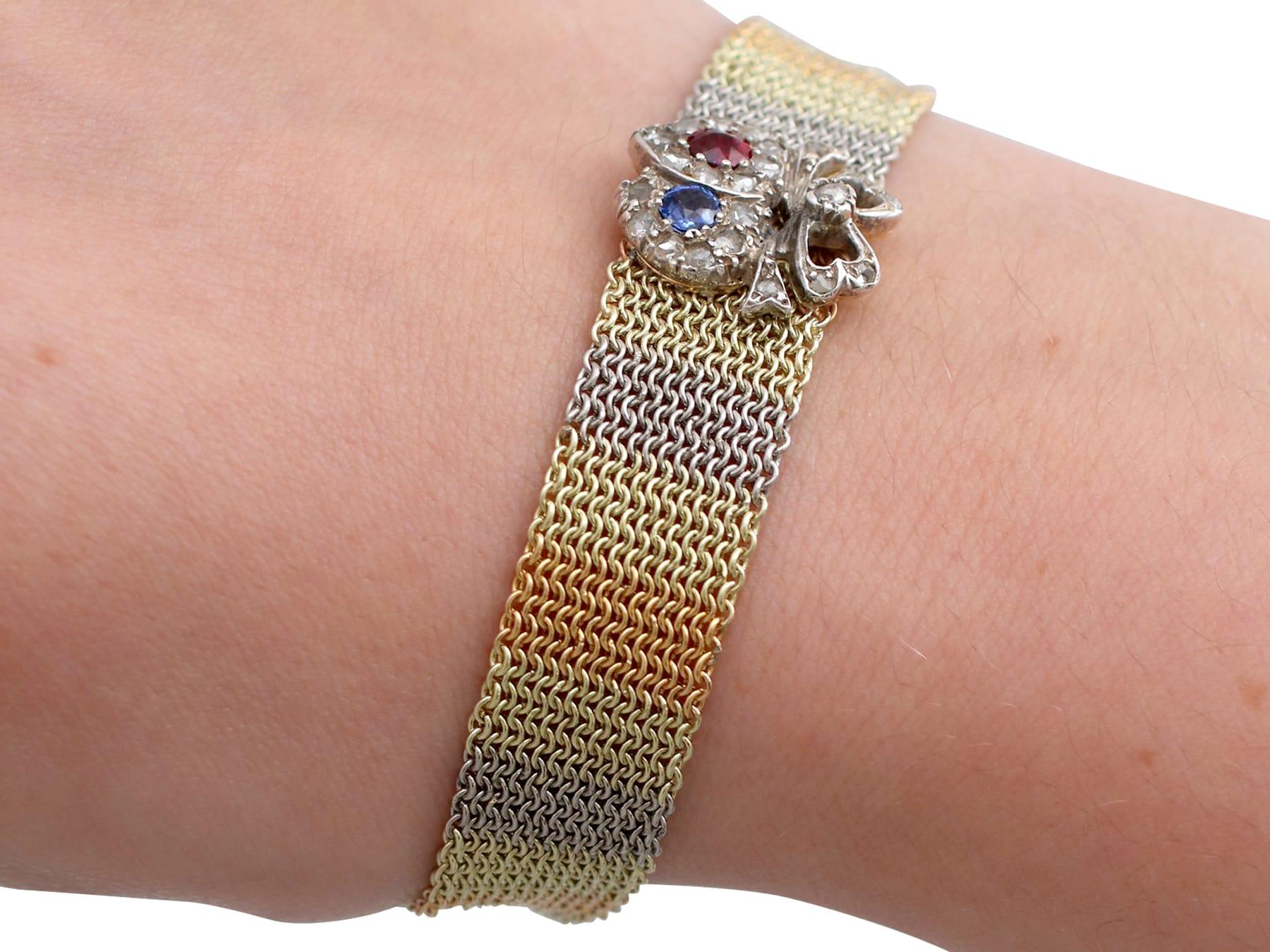 Pulsera Victoriana de Rubí, Zafiro, Diamantes y Oro en venta 9