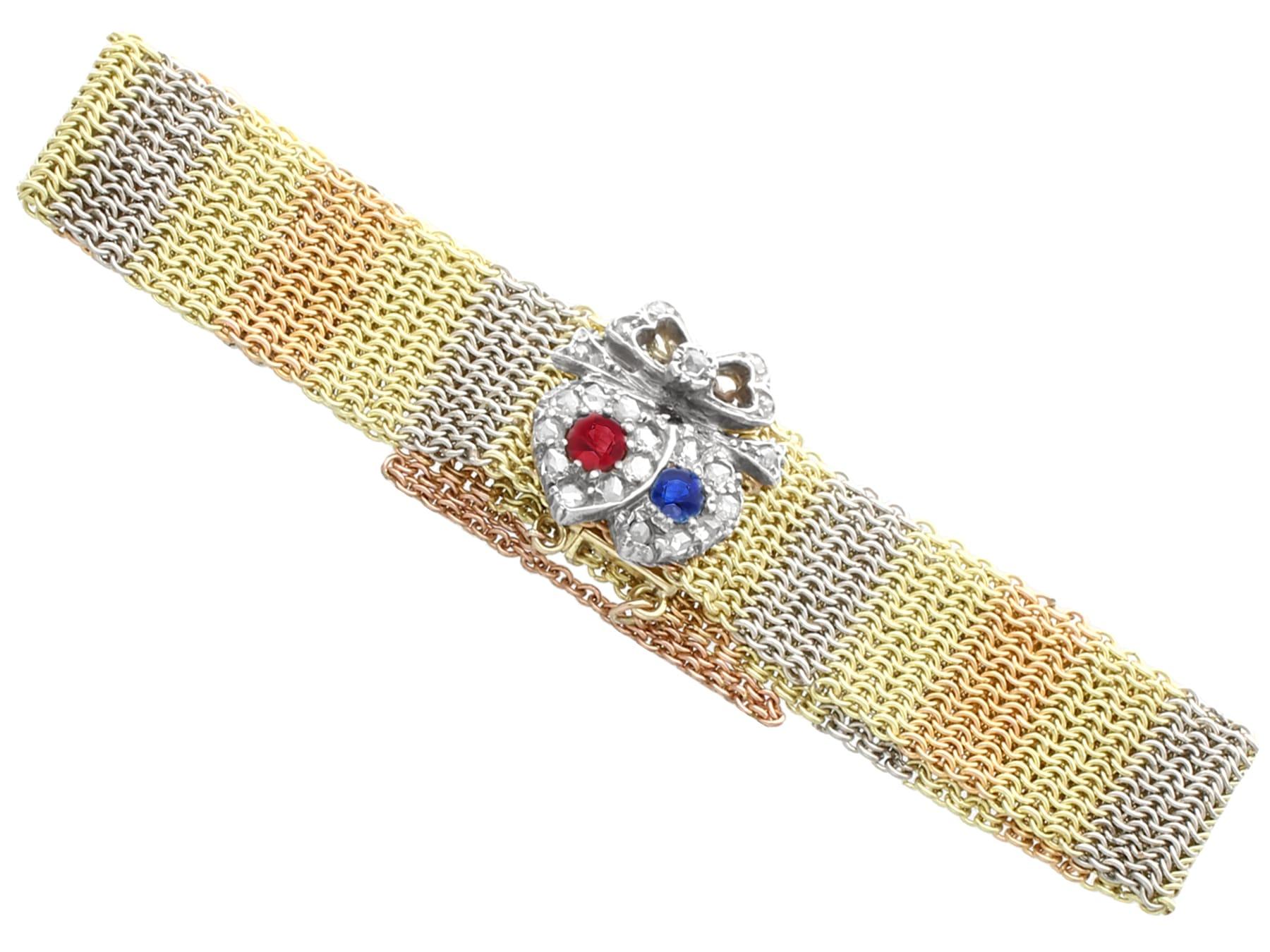 Round Cut Victorian Ruby Sapphire Diamond and Gold Bracelet For Sale