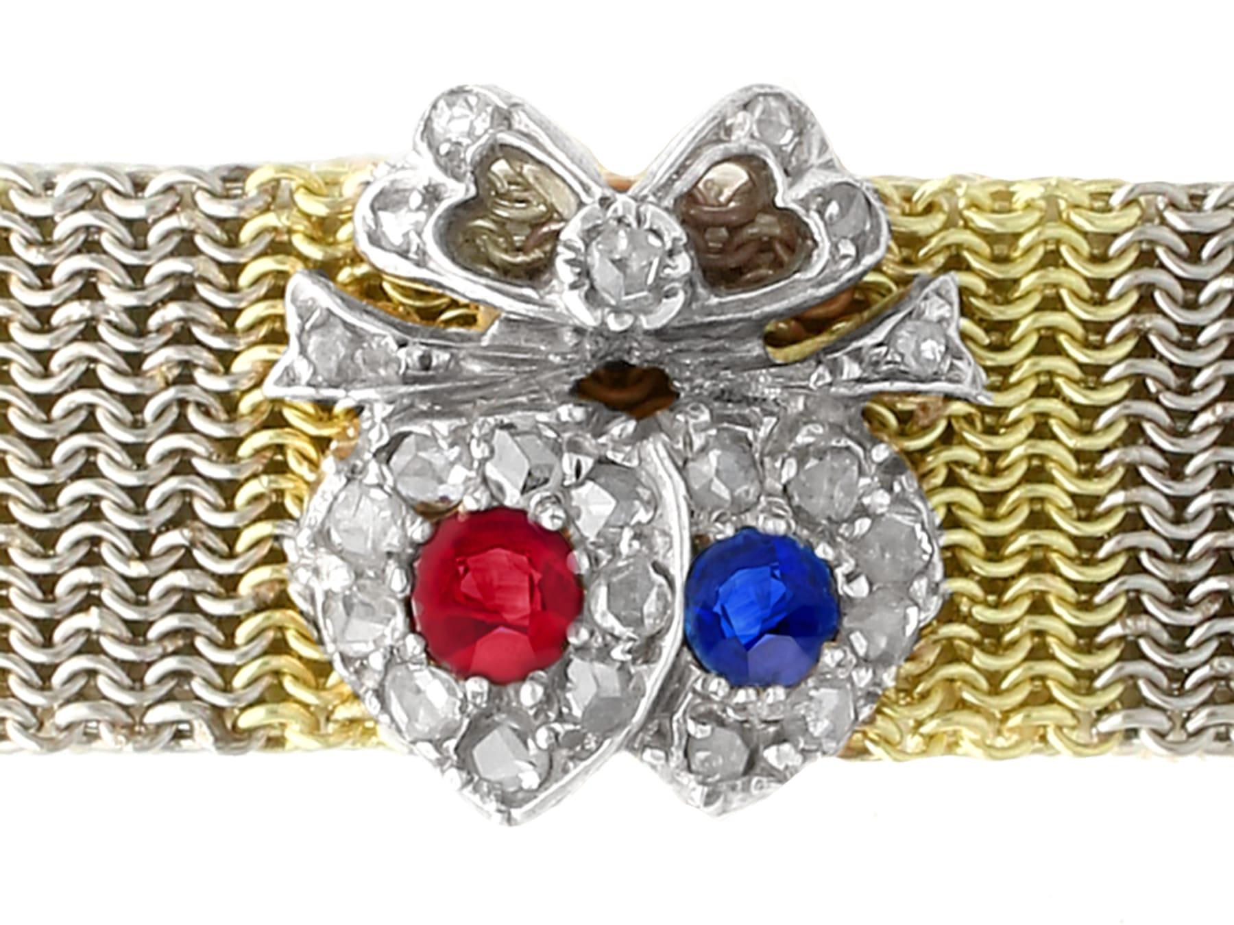 Women's Victorian Ruby Sapphire Diamond and Gold Bracelet For Sale