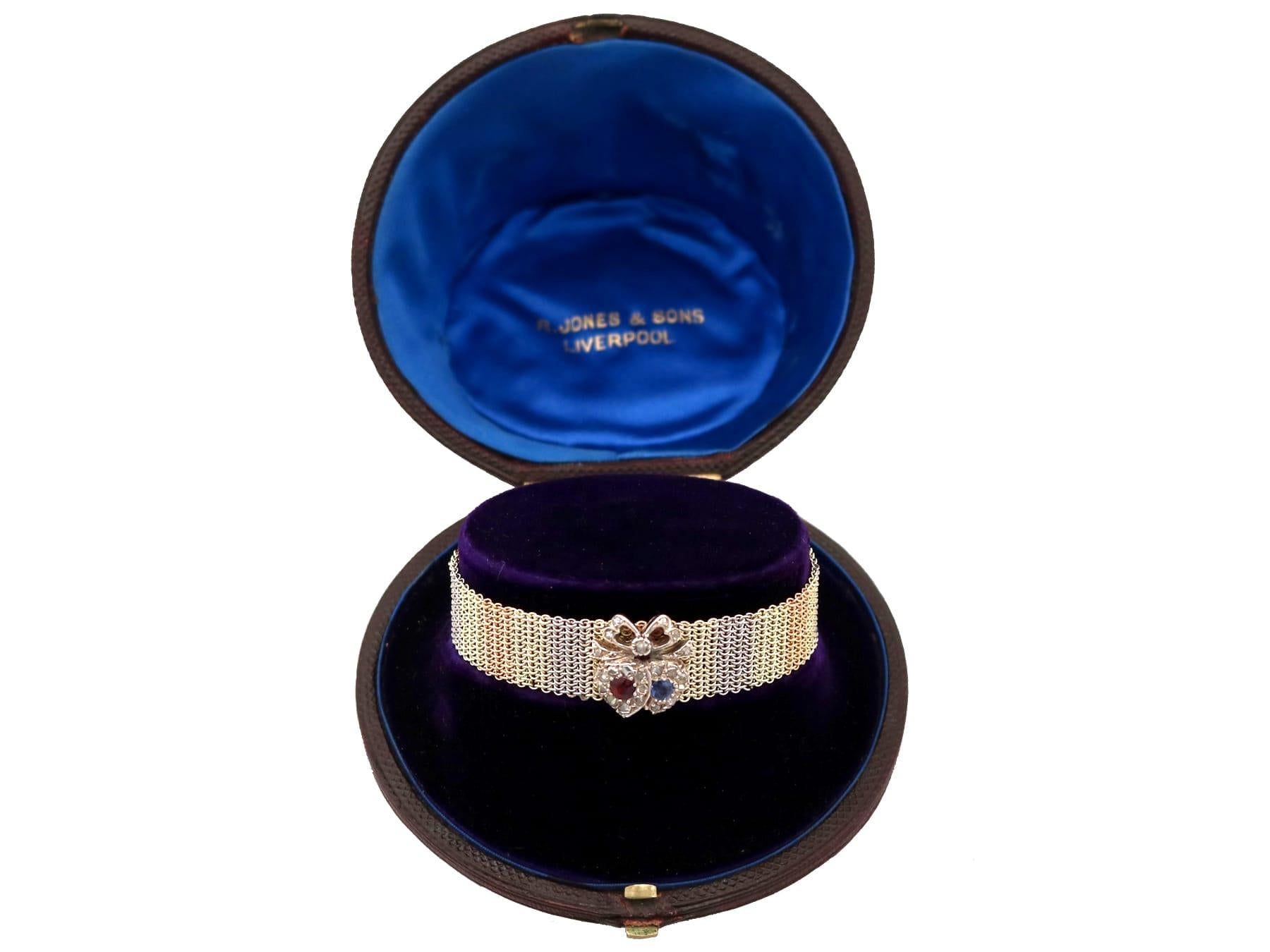 Viktorianisches Armband aus Gold mit Rubin, Saphir, Diamant und Gold im Angebot 4