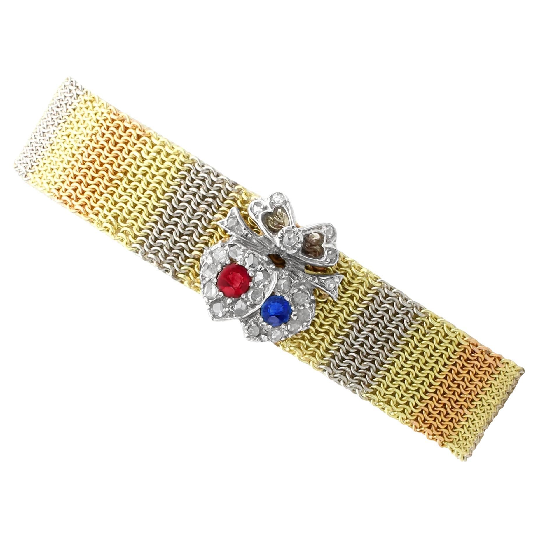 Pulsera Victoriana de Rubí, Zafiro, Diamantes y Oro en venta
