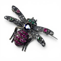 Victorian Ruby, Sapphire, Emerald and Diamond Insect Brooch European, late 19th