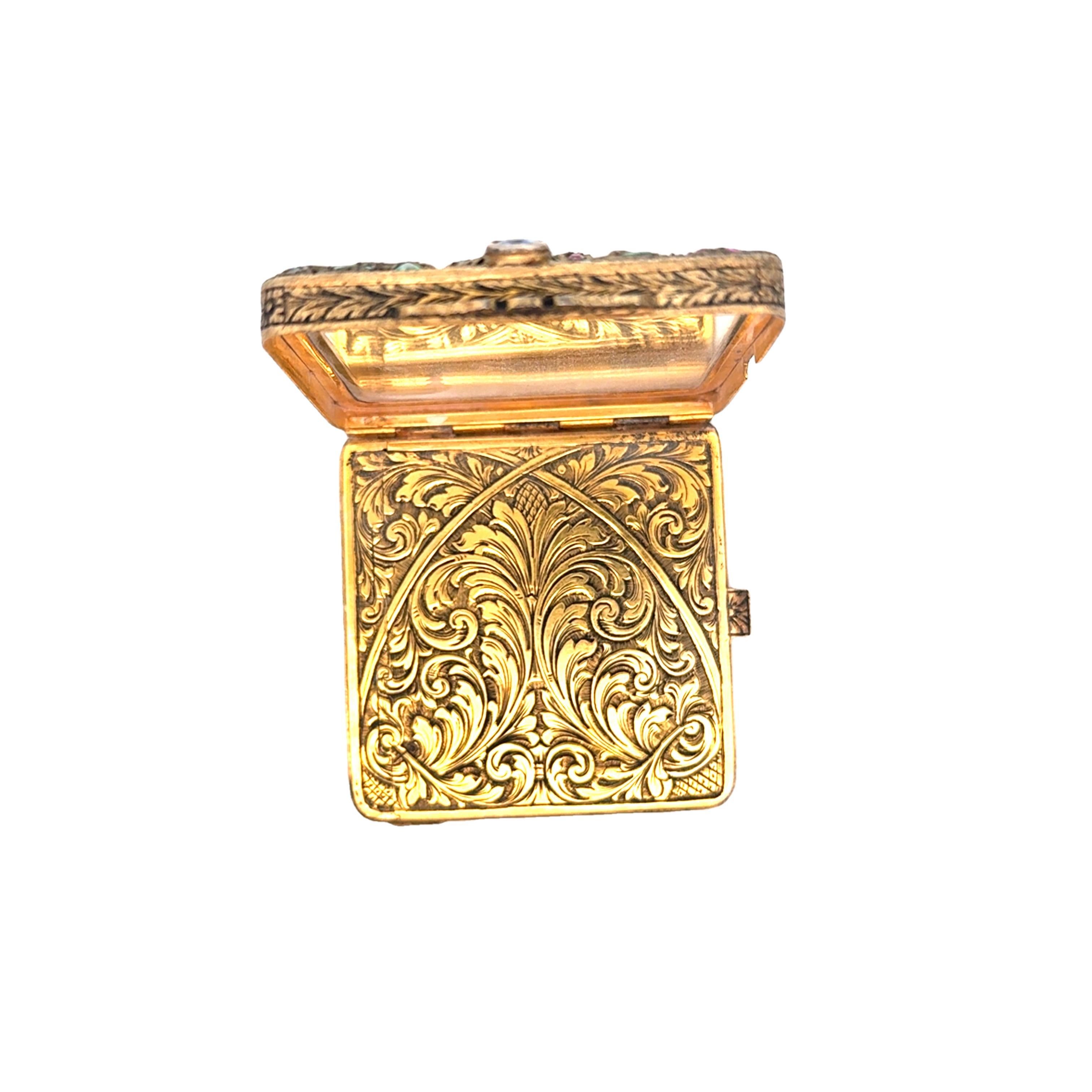 Round Cut Victorian Ruby Sapphire Emerald Demantoid Silver Gold Plated Powder Lipstick Set For Sale
