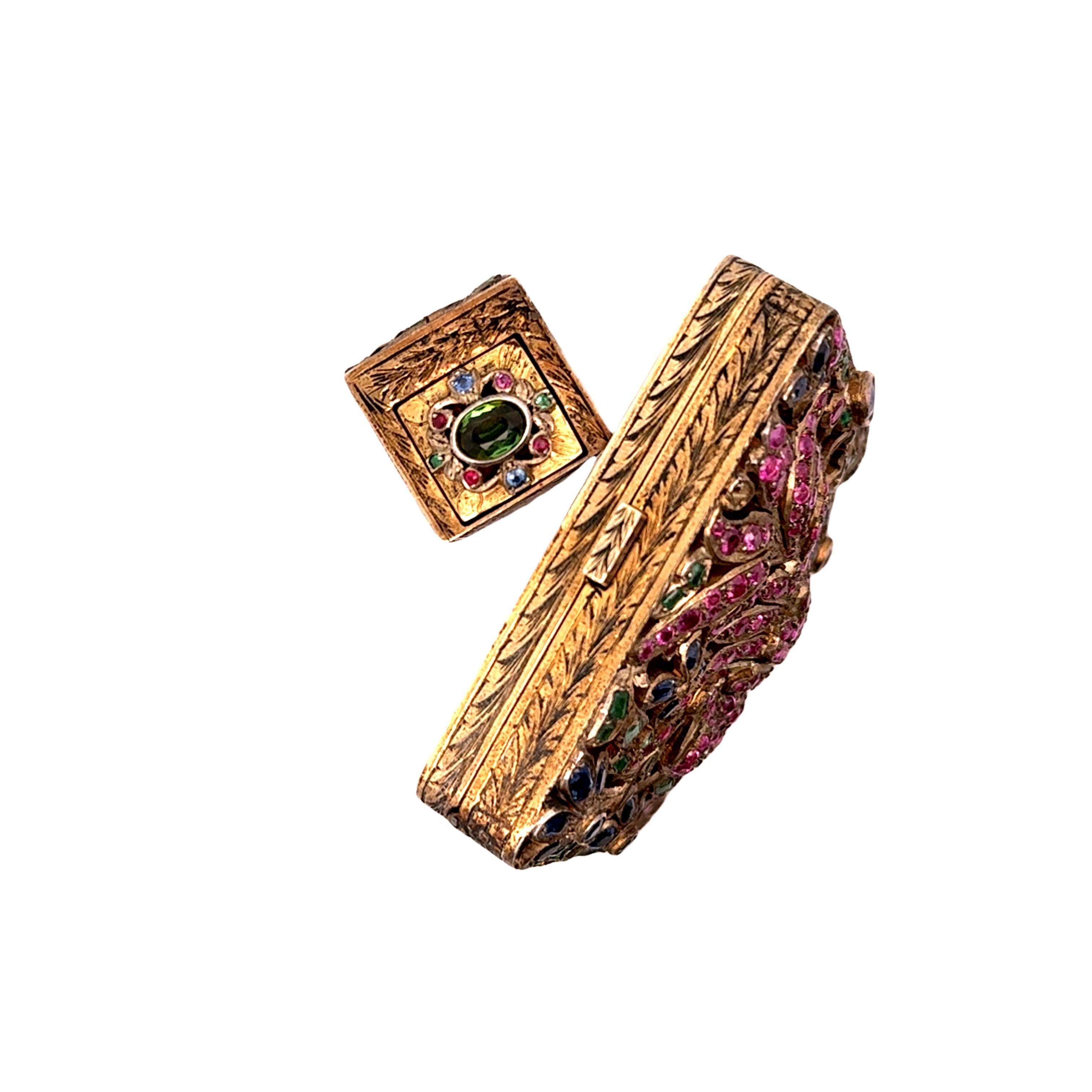 Women's Victorian Ruby Sapphire Emerald Demantoid Silver Gold Plated Powder Lipstick Set For Sale