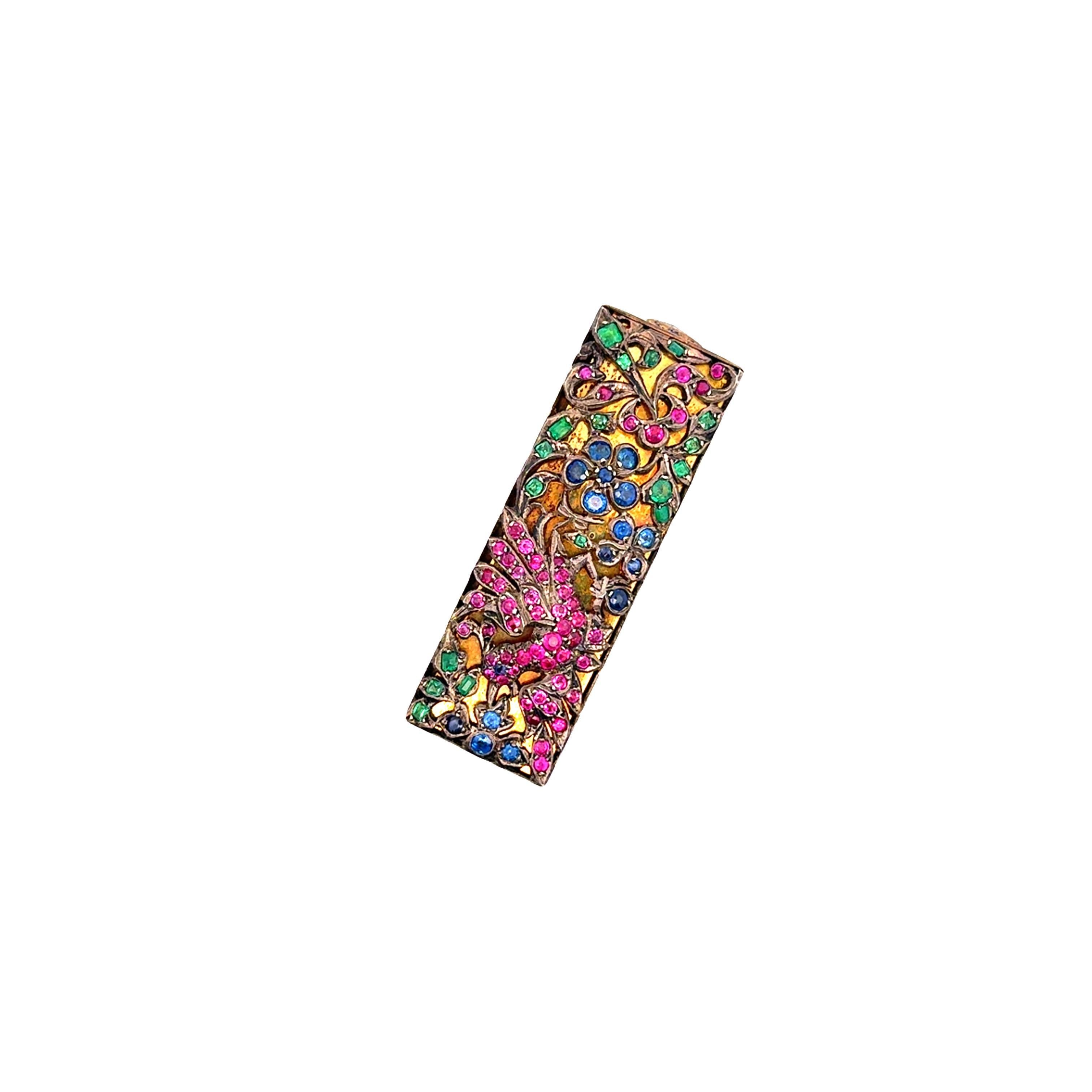 Victorian Ruby Sapphire Emerald Demantoid Silver Gold Plated Powder Lipstick Set For Sale 1