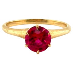 Anillo de Cóctel Victoriano con Rubí Solitario 1,50ct Antiguo Oro Amarillo de 14K Años 1880