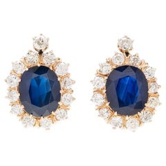 Orecchini a grappolo di zaffiri e diamanti in stile vittoriano russo 14k