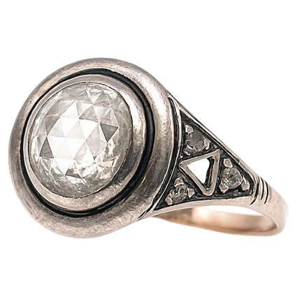 Victorian Russian 1850s Rose-Cut Diamond Ring in 9K Gold and Silver
