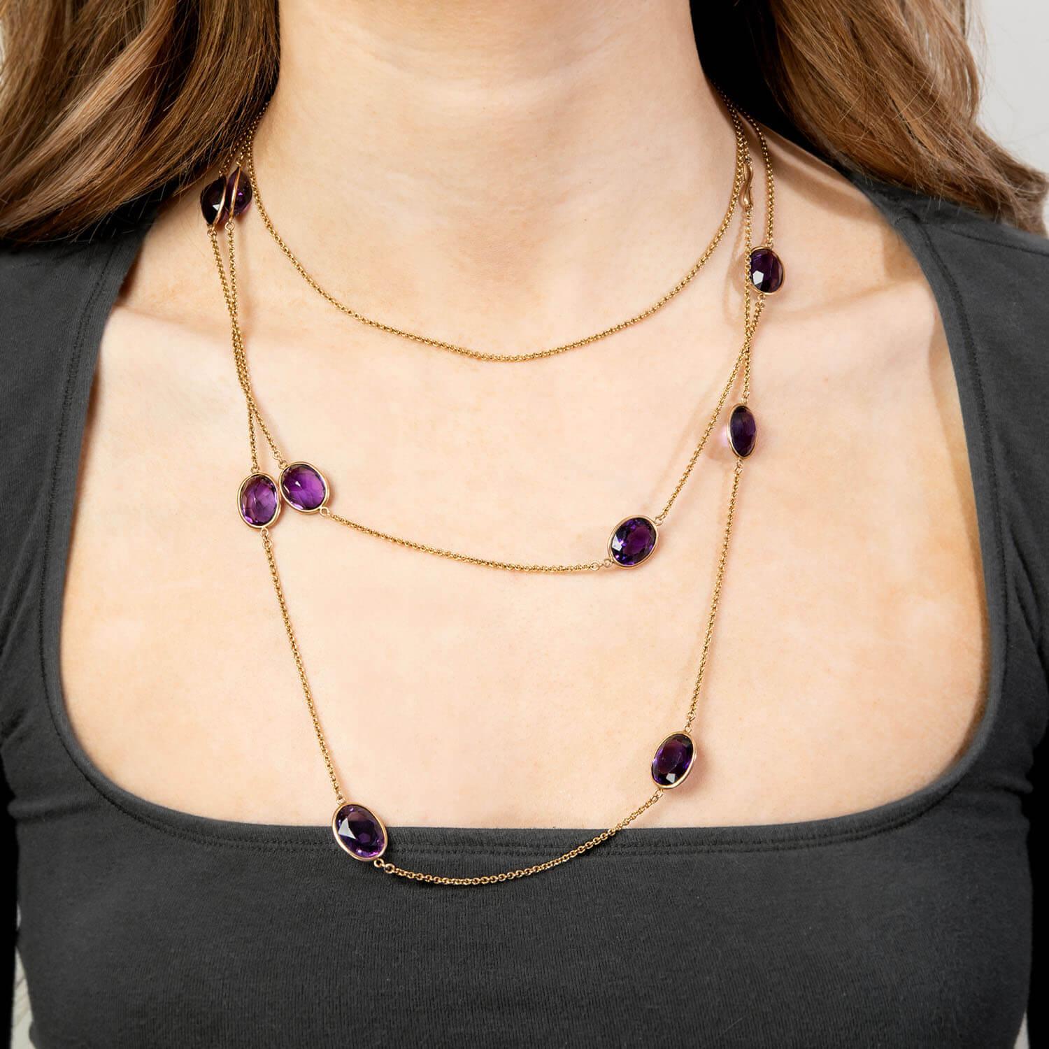 Women's Victorian Russian 18k Amethyst Link Necklace 60