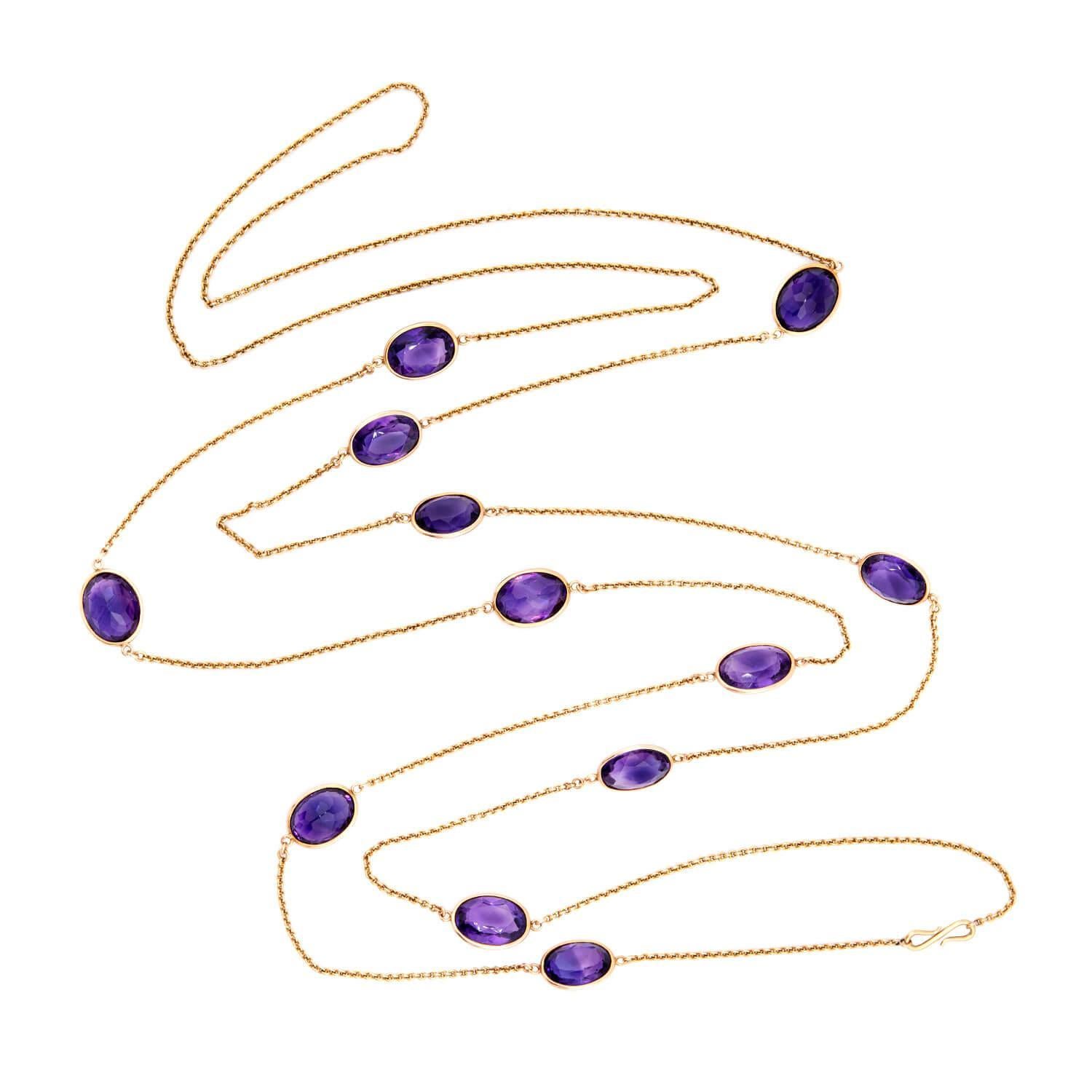 Victorian Russian 18k Amethyst Link Necklace 60" For Sale