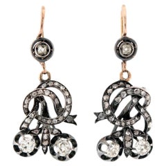 Victorian Russian 18k & Sterling Silver Love Knot Dangle Earrings