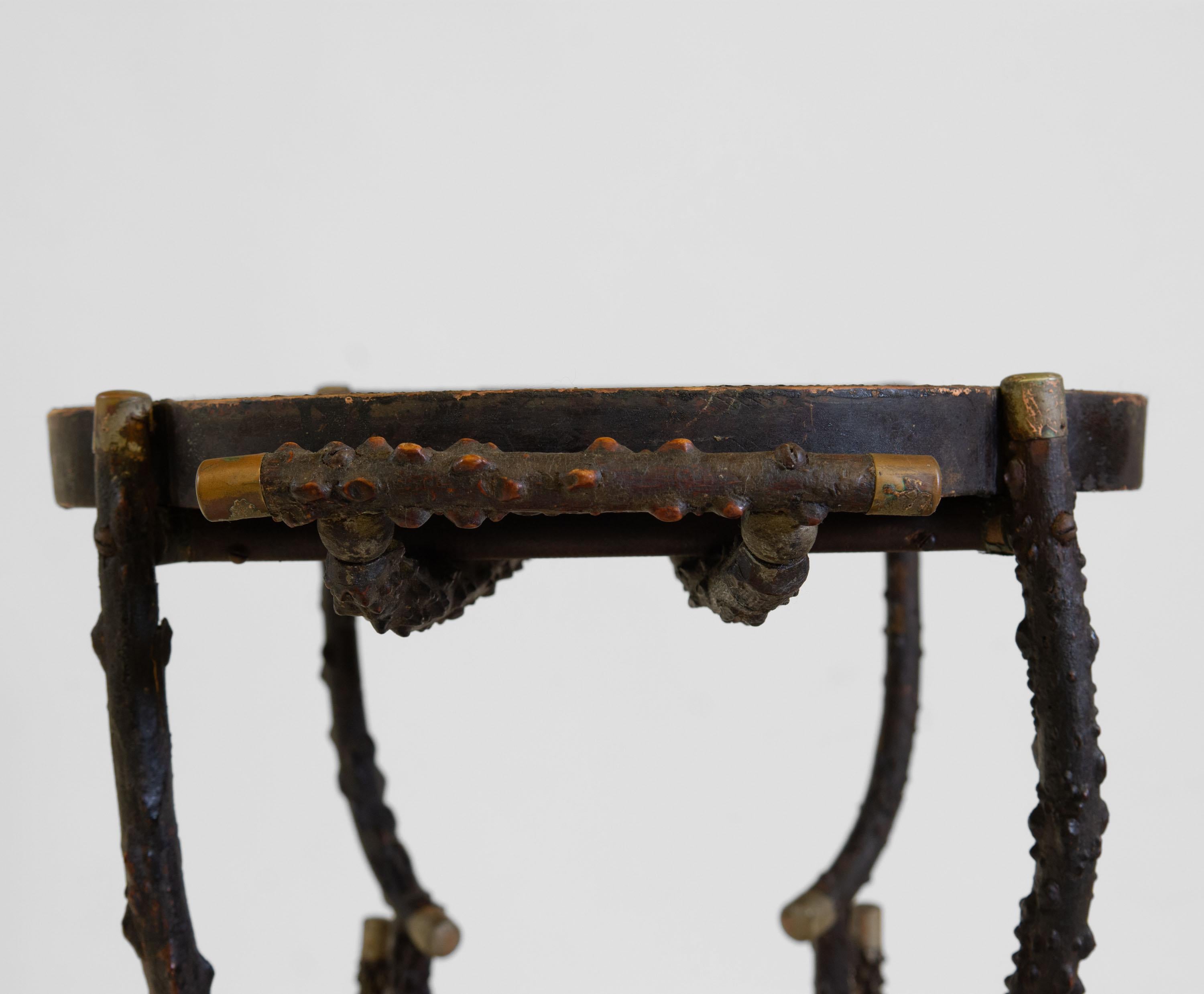 British Victorian Rustic Branch Twig Folk Art Side Table With Chinoiserie Top For Sale