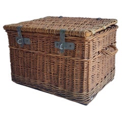 Used Victorian Rustic  Wicker Large Trunk Laundry Log Basket Coffee Table, 30s