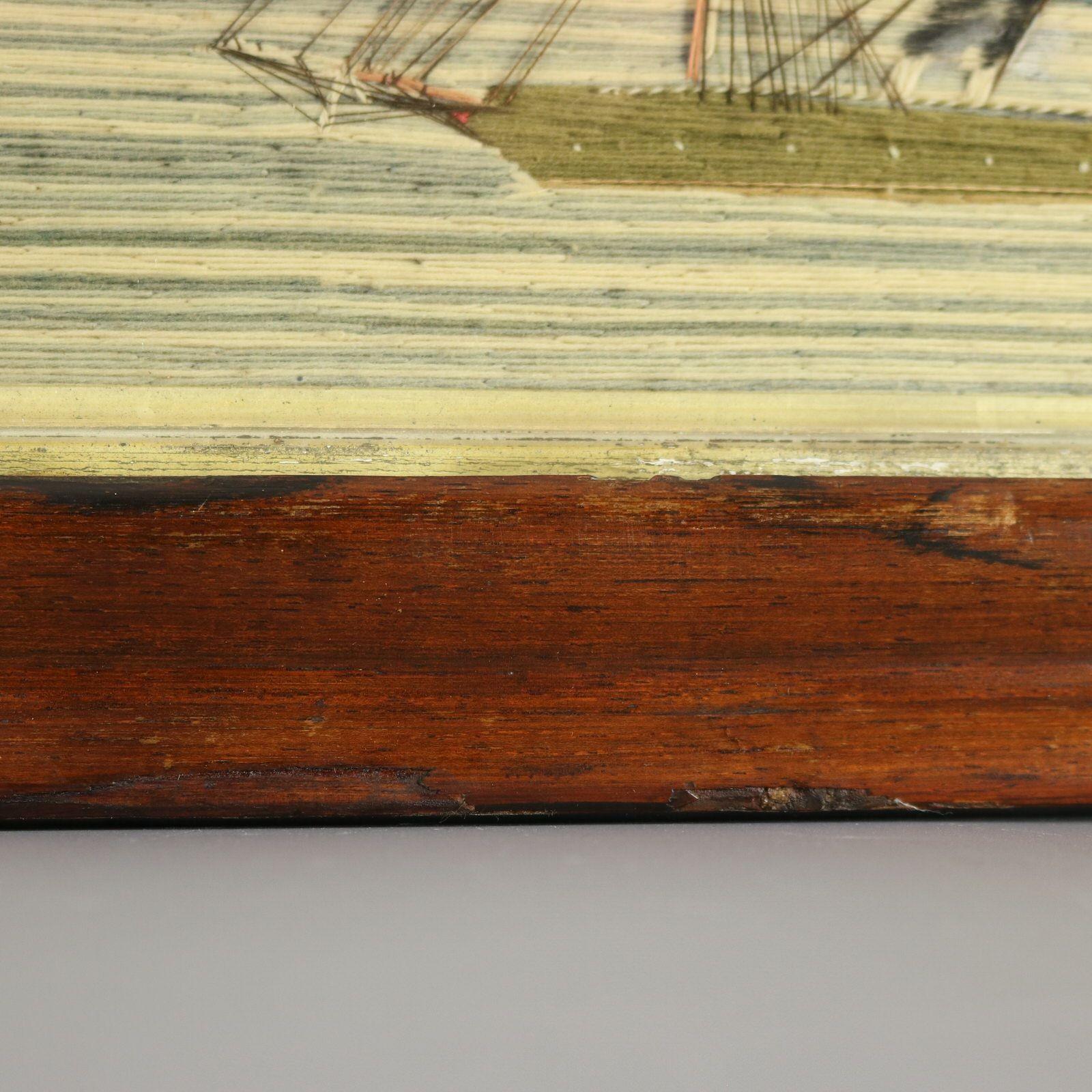 Victorian Sailor's Woolwork Picture of Ships in a Bay For Sale 13