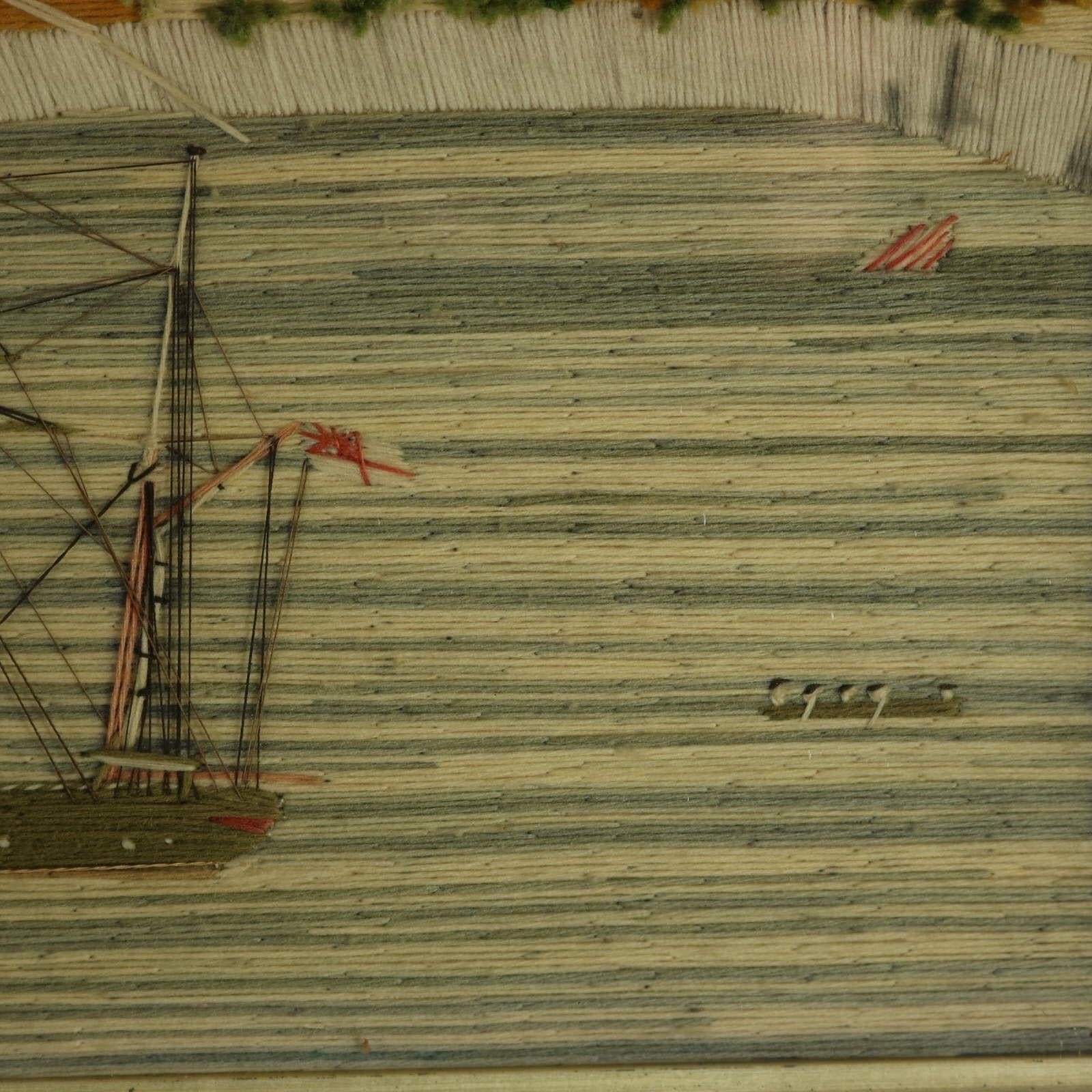 Victorian Sailor's Woolwork Picture of Ships in a Bay For Sale 2