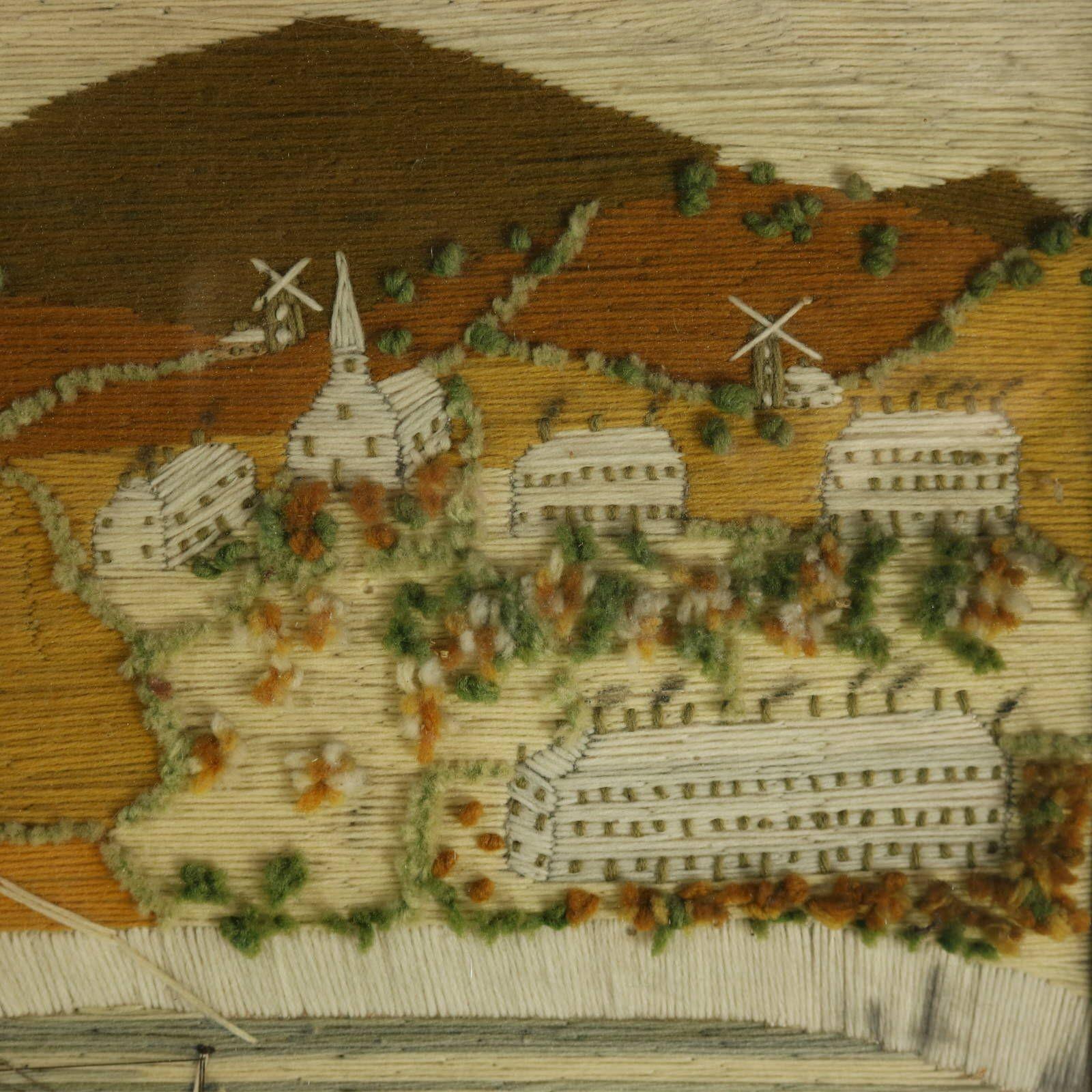 Victorian Sailor's Woolwork Picture of Ships in a Bay For Sale 3