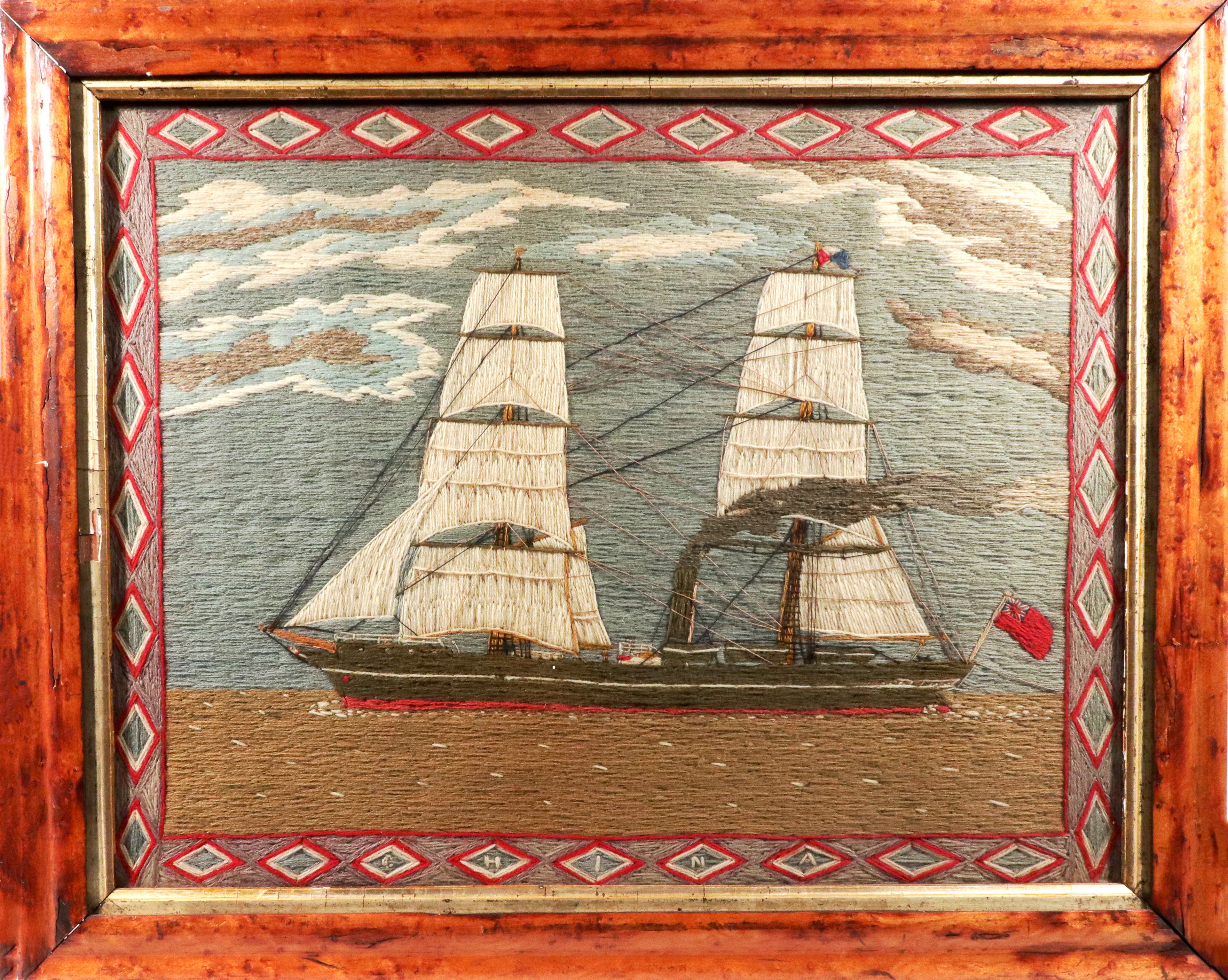 Victorian Sailor’s Woolwork Picture of the Merchant Ship ‘China’ Circa 1860–1875