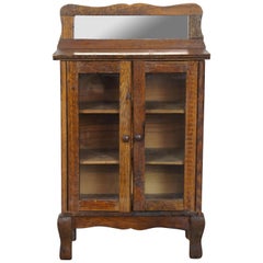 Antique Victorian Salesman Sample Miniature Oak Bookcase Curio Cabinet with Mirror